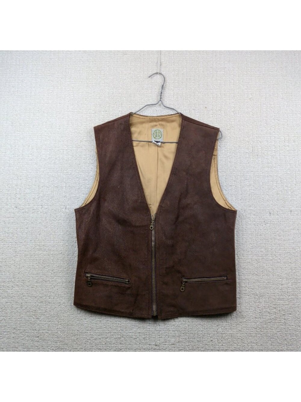 Vintage R&R Leather Vest Jacket Full Zip Brown Cowboy Western Men M Moto Biker
